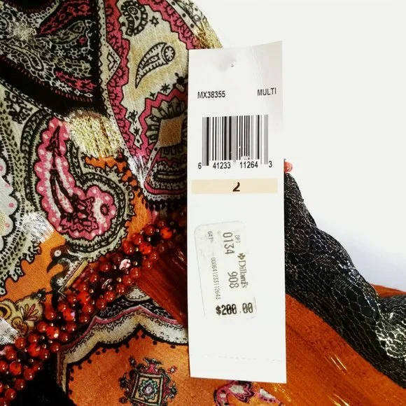 NWT Muse Empire Waist Silk Crepe Lace Multicolor Multi Pattern Knee Leng… - Picture 8 of 10